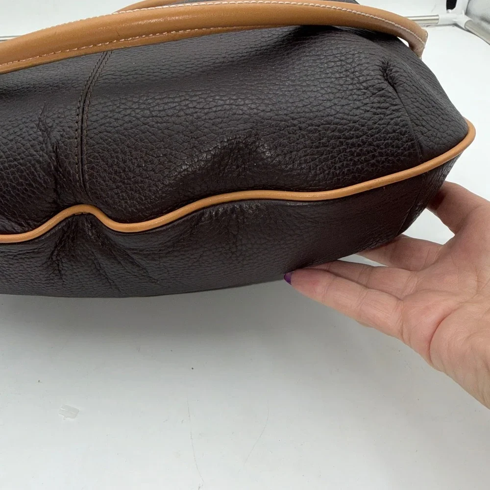 Maxx New York Pebbled Leather Shoulder Bag Tan Trim Silver Tone Hardware